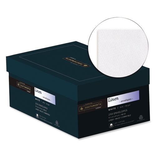 Image of Southworth® 25% Cotton Linen #10 Envelope, Commercial Flap, Gummed Closure, 4.13 X 9.5, White, 250/box