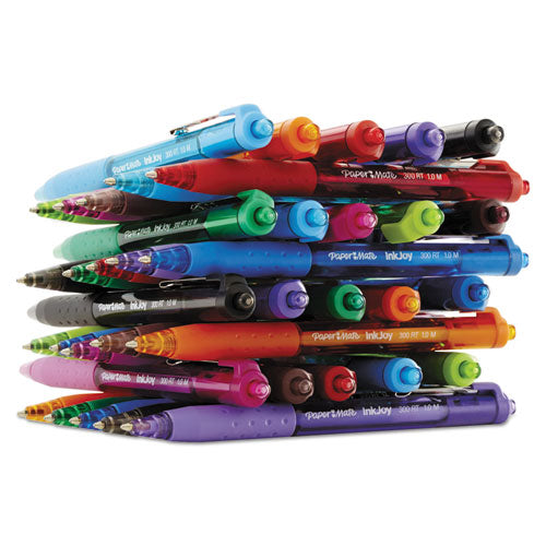 Image of Paper Mate® InkJoy 300 RT Ballpoint Pen, Retractable, Medium 1 mm, Black Ink, Black Barrel, Dozen