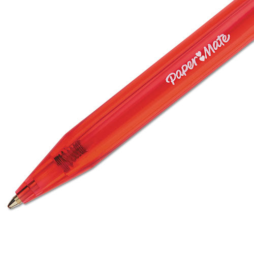 Image of Paper Mate® InkJoy 100 RT Ballpoint Pen, Retractable, Medium 1 mm, Red Ink, Translucent Red Barrel, Dozen