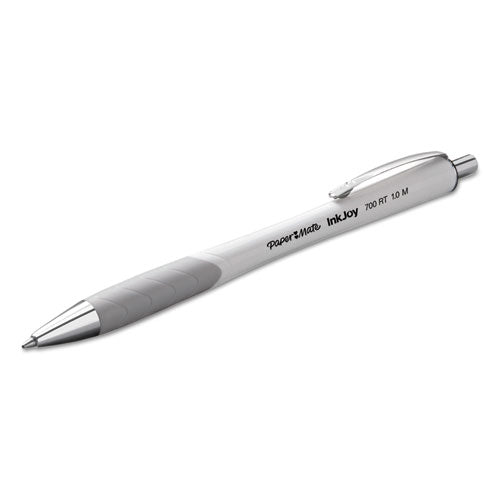 Image of Paper Mate® InkJoy 700 RT Ballpoint Pen, Retractable, Medium 1 mm, Black Ink, White/Gray Barrel, Dozen