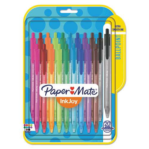 Image of Paper Mate® InkJoy 100 RT Ballpoint Pen, Retractable, Medium 1 mm, Assorted Ink and Barrel Colors, 20/Pack