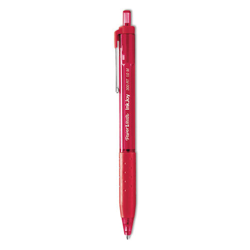 Image of Paper Mate® InkJoy 300 RT Ballpoint Pen, Retractable, Medium 1 mm, Red Ink, Red Barrel, Dozen