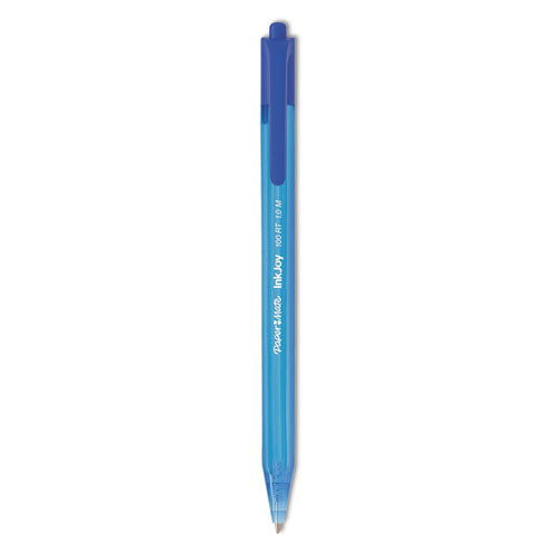 Image of Paper Mate® InkJoy 100 RT Ballpoint Pen, Retractable, Medium 1 mm, Blue Ink, Translucent Blue Barrel, Dozen