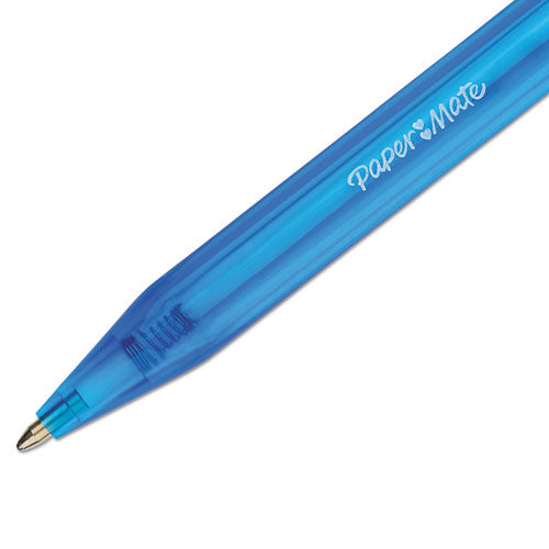 Image of Paper Mate® InkJoy 100 RT Ballpoint Pen, Retractable, Medium 1 mm, Blue Ink, Translucent Blue Barrel, Dozen