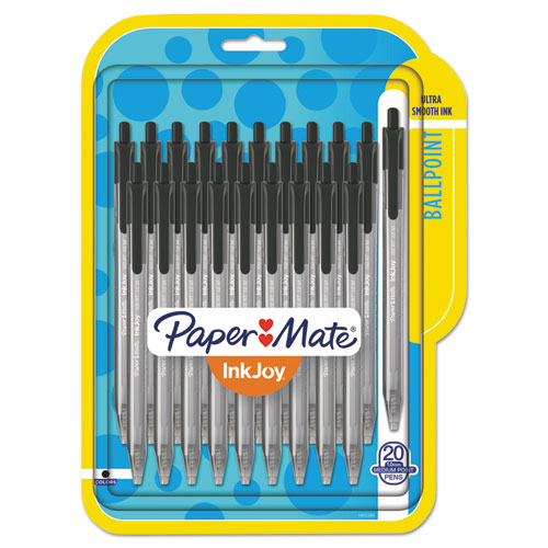 Image of Paper Mate® InkJoy 100 RT Ballpoint Pen, Retractable, Medium 1 mm, Black Ink, Smoke/Black Barrel, 20/Pack
