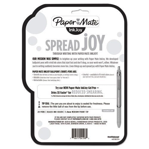 Image of Paper Mate® InkJoy 100 RT Ballpoint Pen, Retractable, Medium 1 mm, Black Ink, Smoke/Black Barrel, 20/Pack