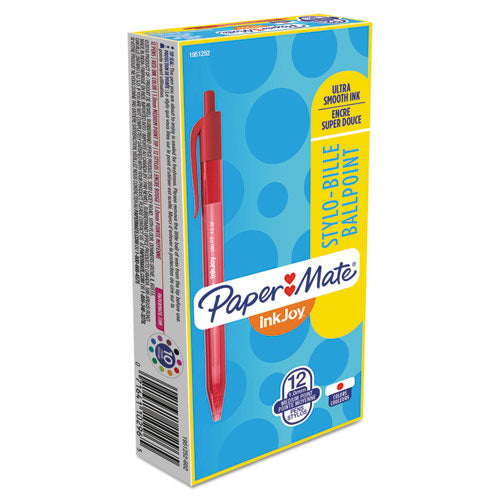 Image of Paper Mate® InkJoy 100 RT Ballpoint Pen, Retractable, Medium 1 mm, Red Ink, Translucent Red Barrel, Dozen