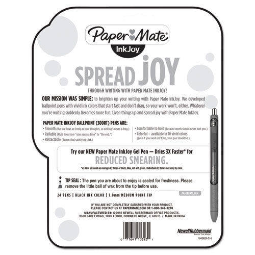 Image of Paper Mate® InkJoy 300 RT Ballpoint Pen, Retractable, Medium 1 mm, Black Ink, Black Barrel, 24/Pack