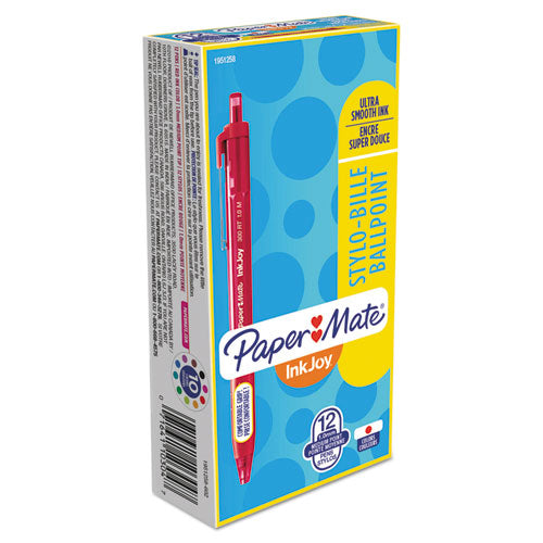 Image of Paper Mate® InkJoy 300 RT Ballpoint Pen, Retractable, Medium 1 mm, Red Ink, Red Barrel, Dozen