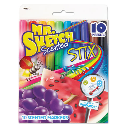 Image of Mr. Sketch® Scented Stix Watercolor Marker Set, Fine Bullet Tip, Assorted Colors, 10/set
