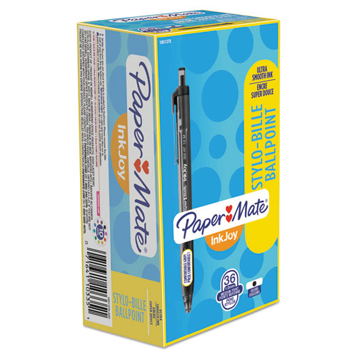 Image of Paper Mate® InkJoy 300 RT Ballpoint Pen, Retractable, Medium 1 mm, Black Ink, Black Barrel, 36/Box