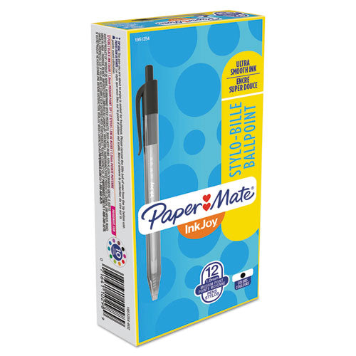 Image of Paper Mate® InkJoy 100 RT Ballpoint Pen, Retractable, Medium 1 mm, Black Ink, Smoke/Black Barrel, Dozen