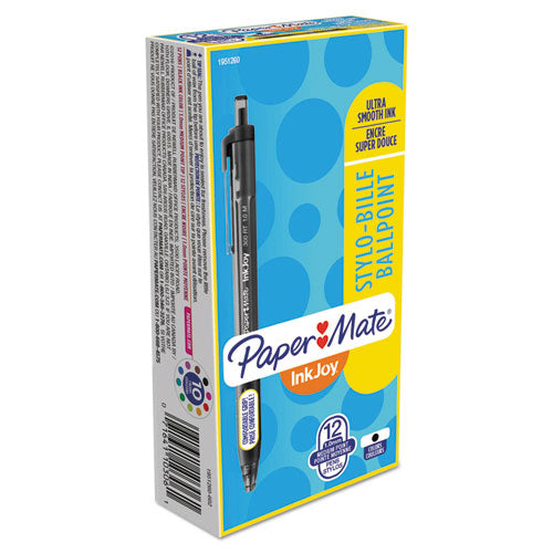 Image of Paper Mate® InkJoy 300 RT Ballpoint Pen, Retractable, Medium 1 mm, Black Ink, Black Barrel, Dozen