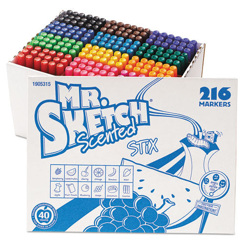 Image of Mr. Sketch® Scented Stix Watercolor Marker Set School Pack, Fine Bullet Tip, Assorted Colors, 216/set