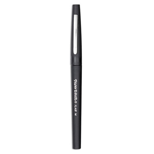 Image of Paper Mate® Point Guard Flair Felt Tip Porous Point Pen, Stick, Medium 0.7 mm, Black Ink, Black Barrel, 36/Box