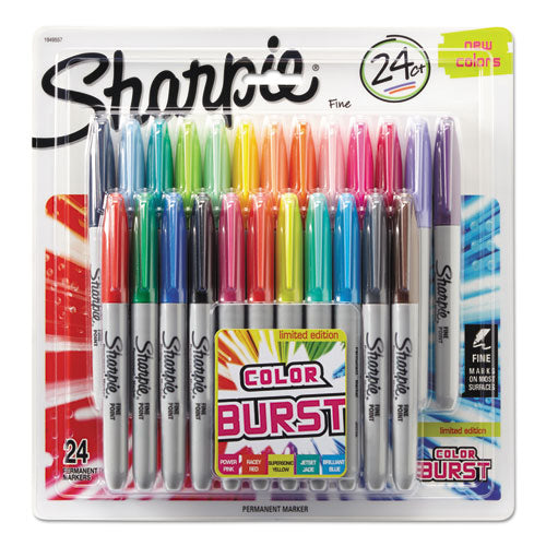 Image of Sharpie® Fine Tip Permanent Marker, Fine Bullet Tip, Assorted Classic and Limited Edition Color Burst Colors, 24/Pack