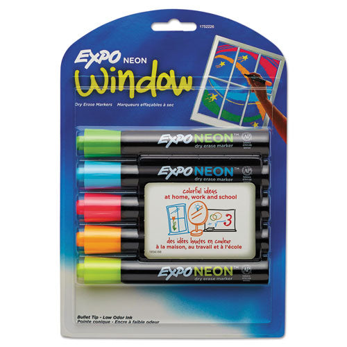 Image of EXPO® Neon Windows Dry Erase Marker, Broad Bullet Tip, Assorted Colors, 5/pack