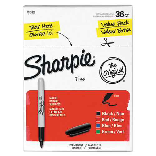 Image of Sharpie® Fine Tip Permanent Marker Value Pack, Fine Bullet Tip, Assorted Colors, 36/pack