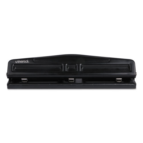 Image of Universal® 12-Sheet Deluxe Two- And Three-Hole Adjustable Punch, 9/32" Holes, Black