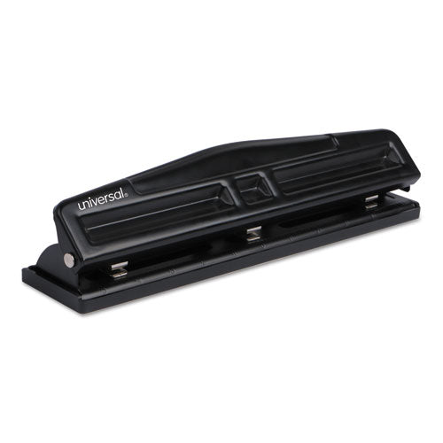 Image of Universal® 12-Sheet Deluxe Two- And Three-Hole Adjustable Punch, 9/32" Holes, Black