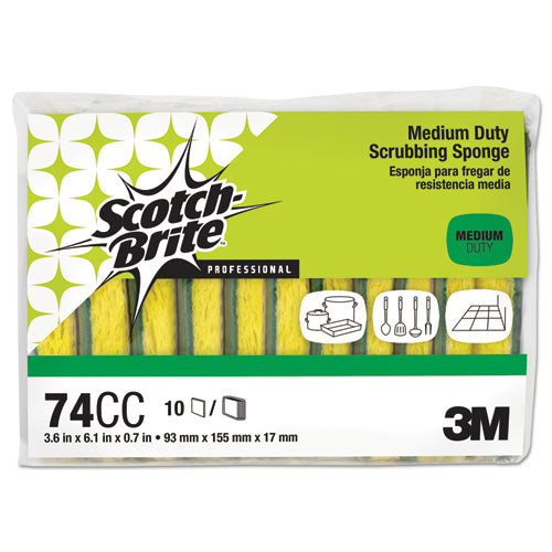 Image of Scotch-Brite PROFESSIONAL Medium-Duty Scrubbing Sponge, 3.6 X 6.1, 0.7" Thick, Yellow/green, 10/pack