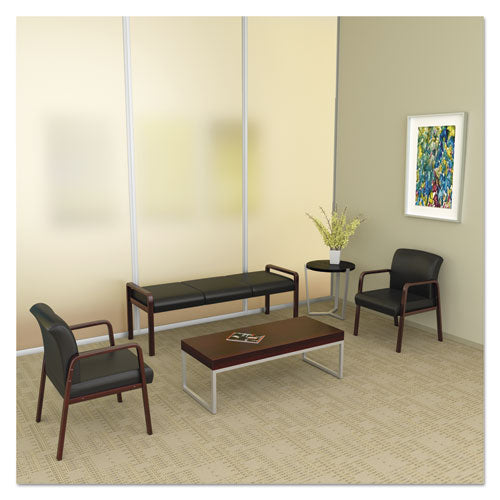 Image of Alera® Alera Reception Lounge WL Series Three-Seat Bench, 65.75" x 22.25" x 22.88", Black Seat, Mahogany Base