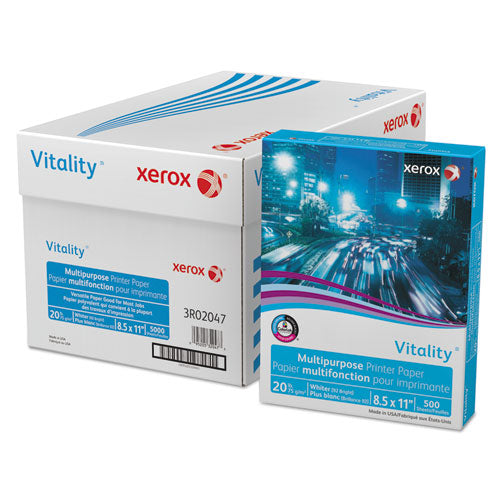 Image of xerox Vitality Multipurpose Print Paper, 92 Bright, 20 lb Bond Weight, 8.5 x 11, White, 500 Sheets/Ream, 10 Reams/Carton