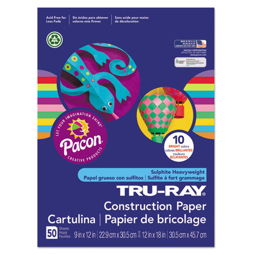 Image of Pacon® Tru-Ray Construction Paper, 76 lb Text Weight, 9 x 12, Assorted Bright Colors, 50/Pack
