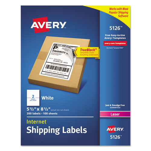 Image of Avery® Shipping Labels W/ Trueblock Technology, Laser Printers, 5.5 X 8.5, White, 2/sheet, 100 Sheets/box