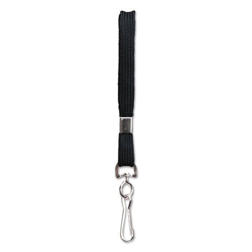 Image of SICURIX® Flat Lanyard, Metal Hook Fastener, 36", Nylon, Black, 100/Pack