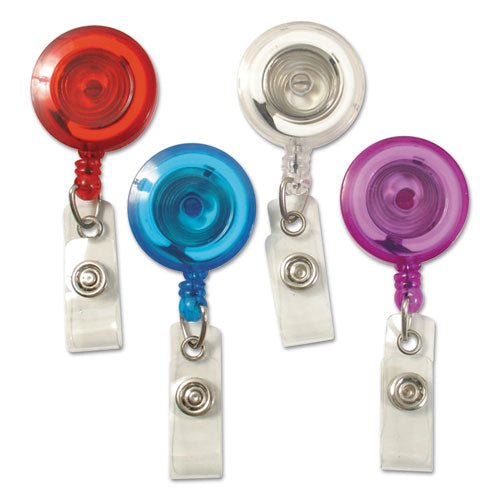 Image of SICURIX® ID Slide-Style Belt Clip Card Reels, 30" Extension, Blue/Purple/Red/Translucent, 4/Pack