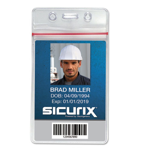 Image of SICURIX® Sealable Cardholder, Vertical, 2.62 X 3.75, Clear, 50/pack