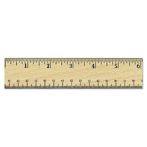 Image of Universal® Flat Wood Ruler W/double Metal Edge, Standard, 12" Long, Clear Lacquer Finish