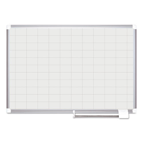Image of MasterVision® Gridded Magnetic Steel Dry Erase Project Planning Board, 2" x 3" Cells, 48" x 36", White Surface, Satin Aluminum Frame