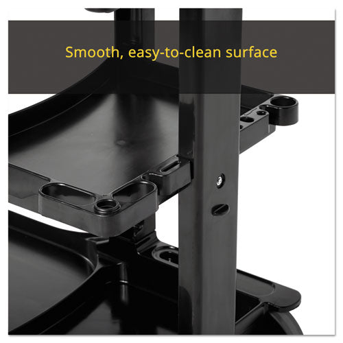 Image of Rubbermaid® Commercial Multi-Shelf Cleaning Cart, Plastic, 4 Shelves, 1 Bin, 20" x 45" x 38.25", Black