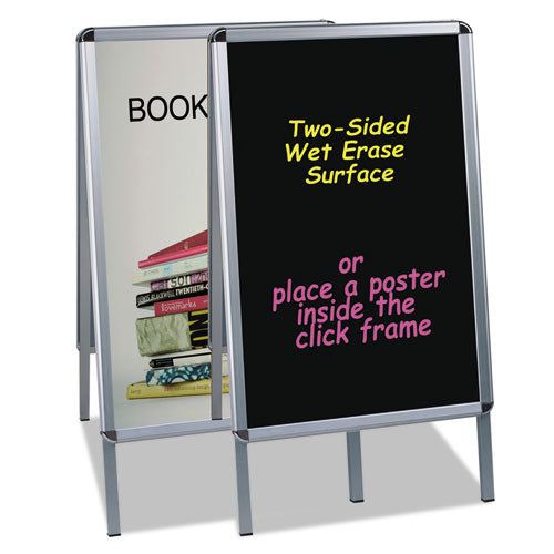 Image of MasterVision® Reversible Wet Erase Sign Board, Black 23" x 33" Surface, Satin Aluminum Frame, 24" x 24" x 42"