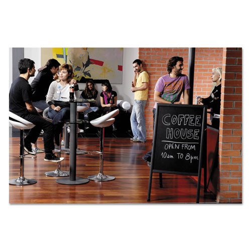 Image of MasterVision® Reversible Wet Erase Sign Board, Black 23" x 33" Surface, Satin Aluminum Frame, 24" x 24" x 42"