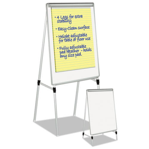 Image of MasterVision® Silver Easy Clean Dry Erase Quad-Pod Presentation Easel, 28" x 39.5", White Surface, Black/Satin Aluminum Frame