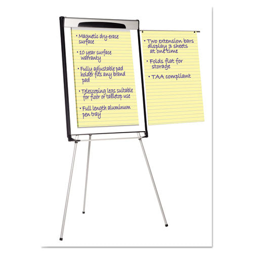 Image of MasterVision® Tripod Extension Bar Magnetic Gold Ultra Dry Erase Easel, 29" x 41", White Surface, Black/Satin Aluminum Frame