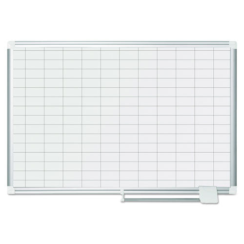 Image of MasterVision® Gridded Magnetic Steel Dry Erase Project Planning Board, 1" x 2" Cells, 36" x 24", White Surface, Satin Aluminum Frame
