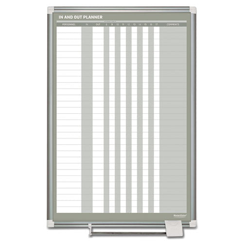 Image of MasterVision® In-Out Magnetic Dry Erase Board, 30-Person Tracking, 24" x 36", White Surface, Satin Aluminum Frame