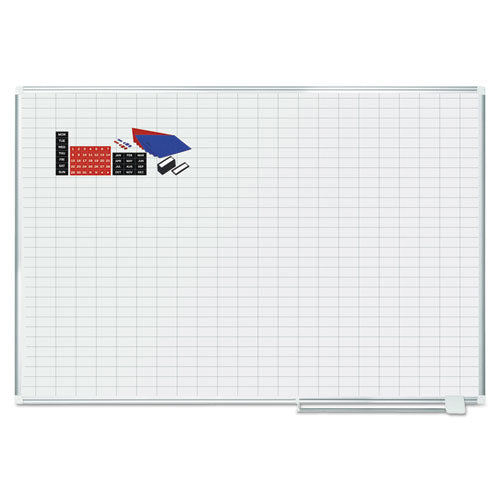 Image of MasterVision® Gridded Magnetic Steel Dry Erase Project Planning Board, 1" x 2" Cells, 72" x 48", White Surface, Satin Aluminum Frame