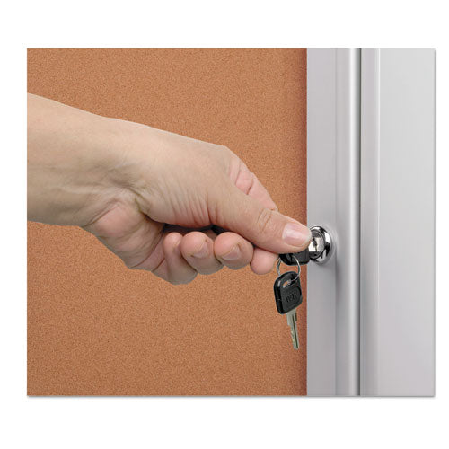 Image of MasterVision® Slim-Line Enclosed Cork Bulletin Board with One Door, 28" x 38", Tan Surface, Satin Aluminum Frame