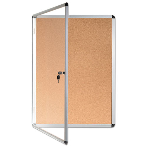 Image of MasterVision® Slim-Line Enclosed Cork Bulletin Board with One Door, 28" x 38", Tan Surface, Satin Aluminum Frame