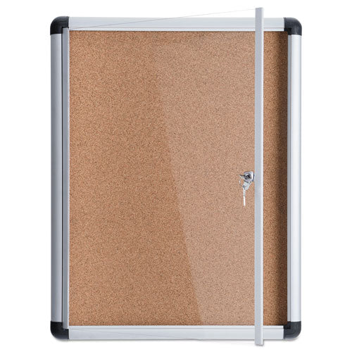 Image of MasterVision® Slim-Line Enclosed Cork Bulletin Board with One Door, 28" x 38", Tan Surface, Satin Aluminum Frame