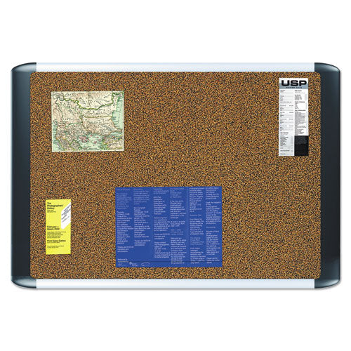Image of MasterVision® Tech Cork Board, 36" x 24", Tan Surface, Silver/Black Aluminum Frame