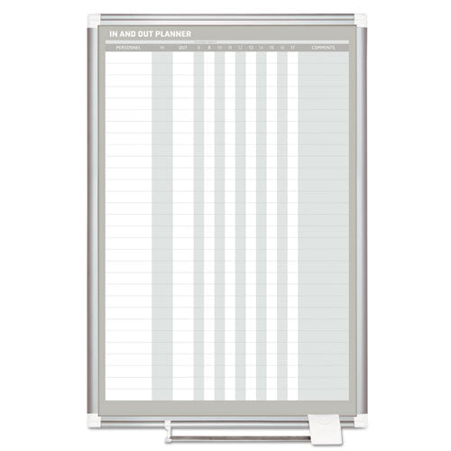 Image of MasterVision® In-Out Magnetic Dry Erase Board, 30-Person Tracking, 24" x 36", White Surface, Satin Aluminum Frame
