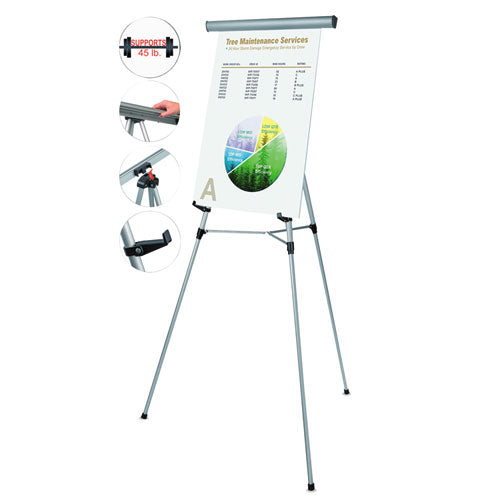 Image of MasterVision® Telescoping Tripod Display Easel, Adjusts 38" To 69" High, Metal, Silver