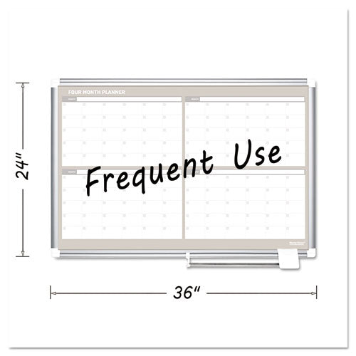 Image of MasterVision® Magnetic Dry Erase Calendar Board, Four-Month Planning/Scheduling, 36" x 24", White Surface, Satin Aluminum Frame