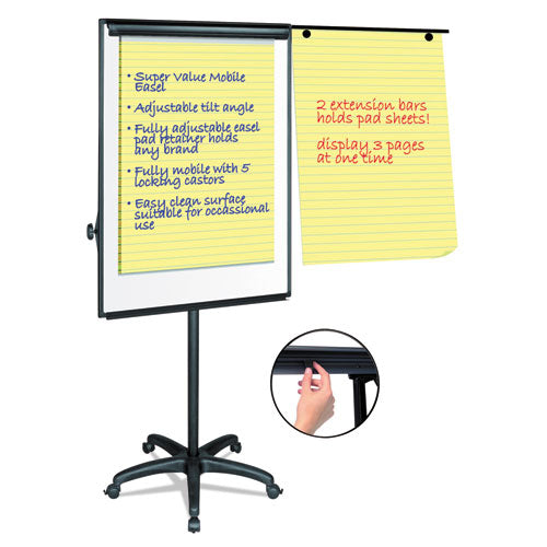 Image of MasterVision® Silver Easy Clean Dry Erase Mobile Presentation Easel, 27.5" x 39", White Surface, Black Aluminum/Steel Frame